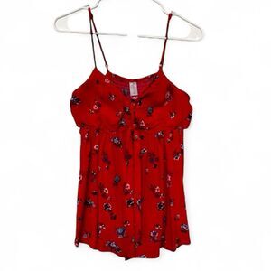 No Boundaries Floral Red Spaghetti Strap Tank Top Large